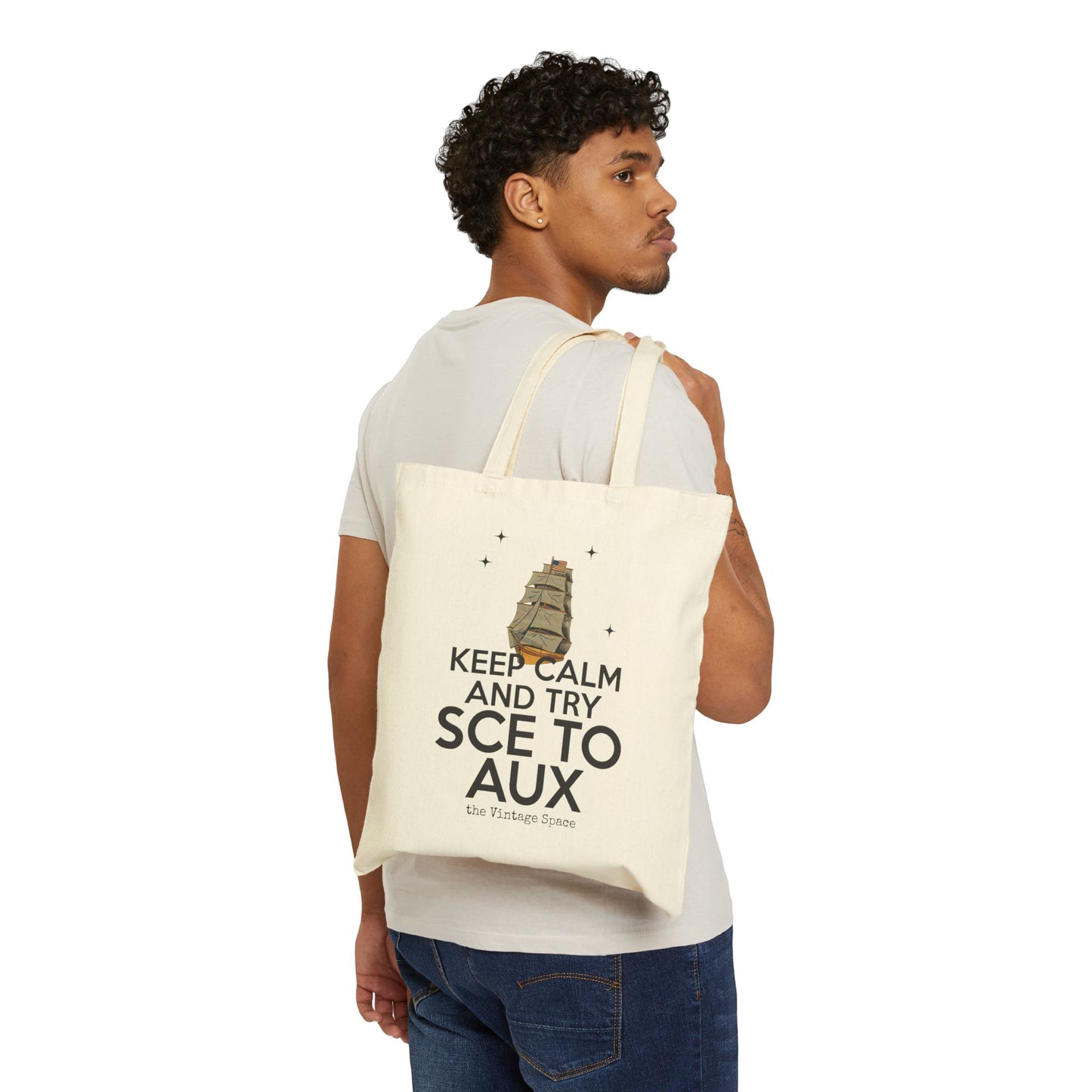 The Vintage Space - Cotton Canvas Tote Bag - Keep Calm & Try SCE to AUX