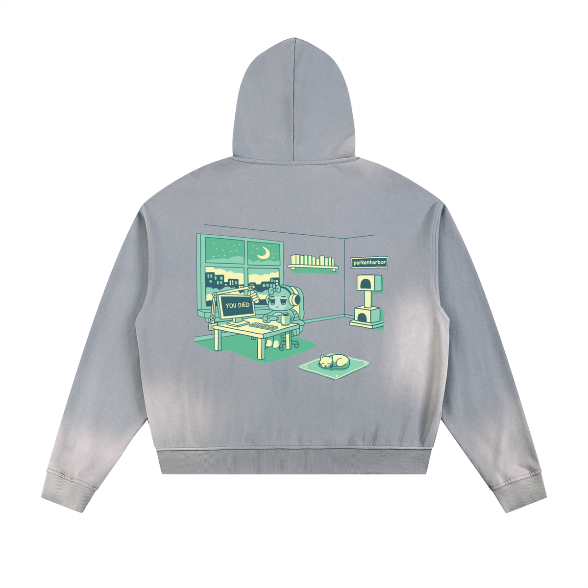 parkenharbor - Sun Fade Frayed Fleece Zip Hoodie - Green Bedroom - TantrumCollectibles.com