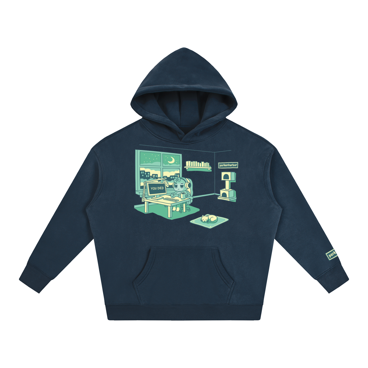 parkenharbor - Oversized Fleece Hoodie - Green Bedroom - TantrumCollectibles.com