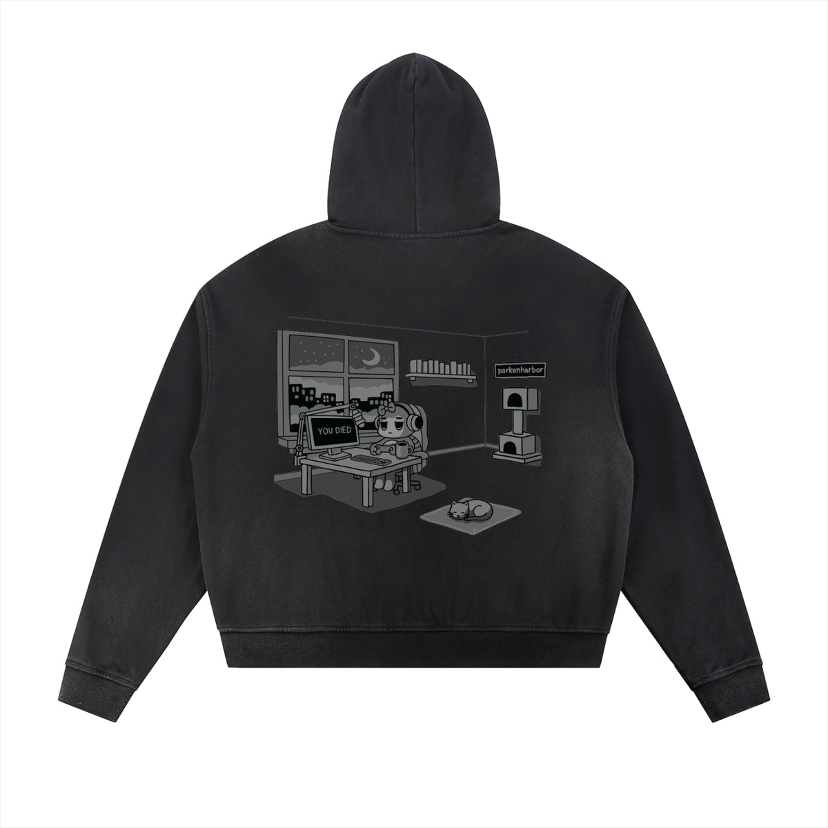 parkenharbor - Sun Fade Frayed Fleece Zip Hoodie - Grey Bedroom - TantrumCollectibles.com