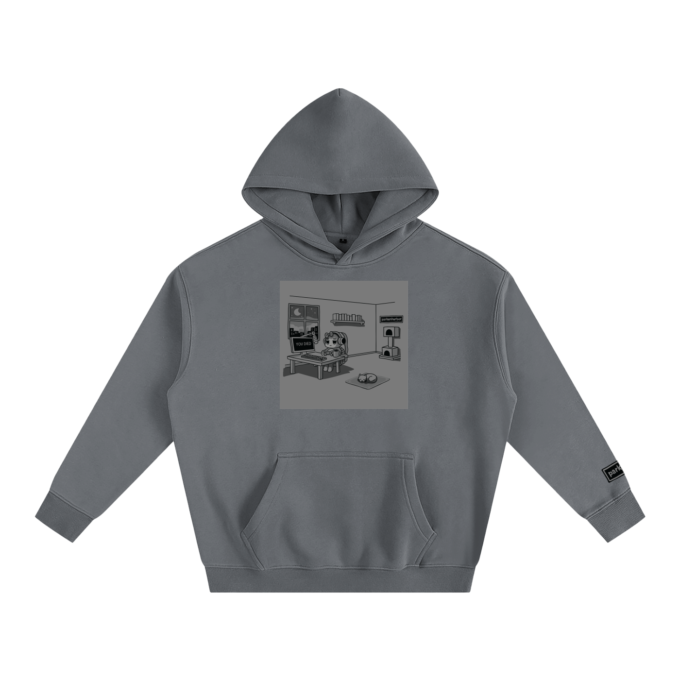 parkenharbor - Oversized Fleece Hoodie - Bedroom (Grey) - TantrumCollectibles.com