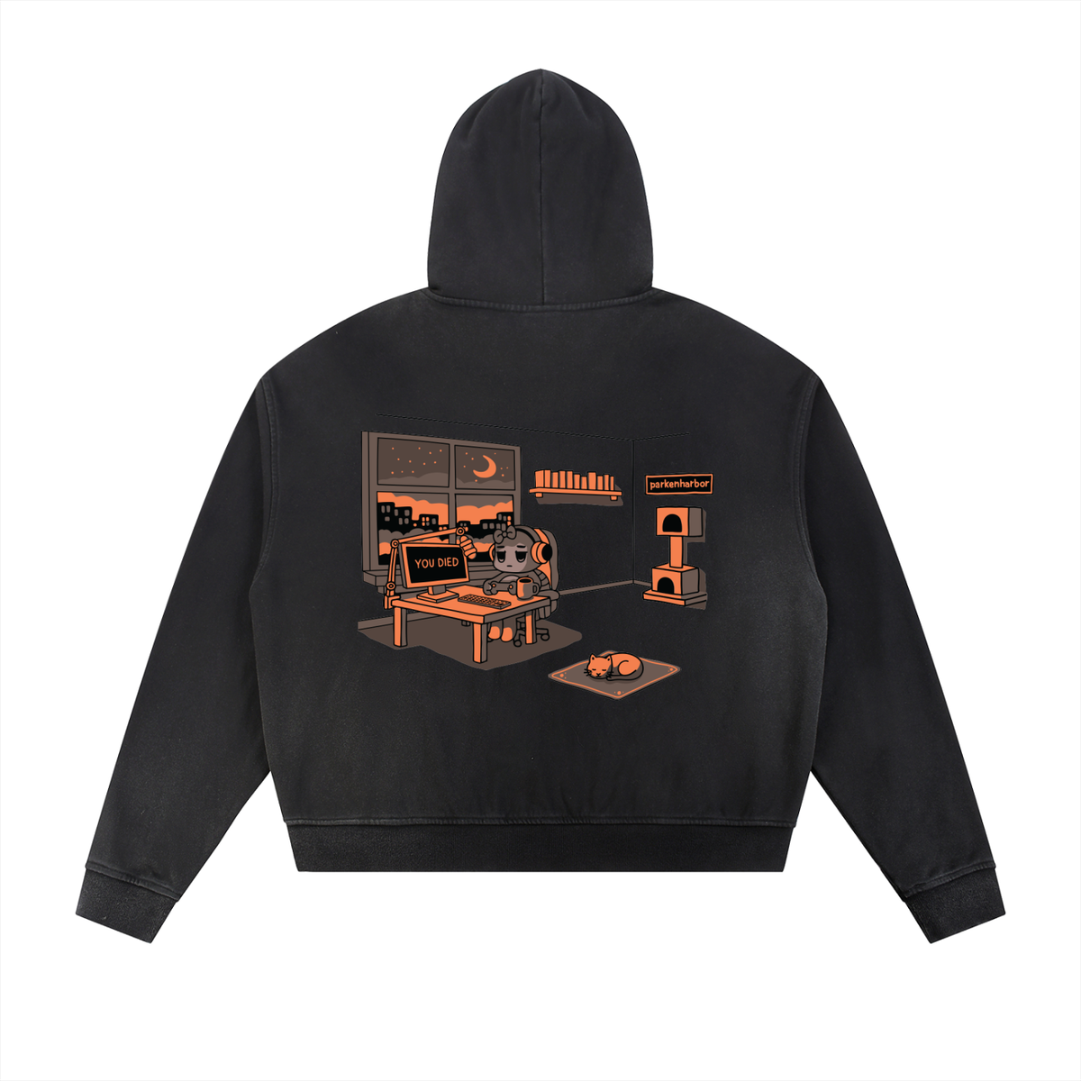 parkenharbor - Sun Fade Frayed Fleece Zip Hoodie - Orange Bedroom - TantrumCollectibles.com