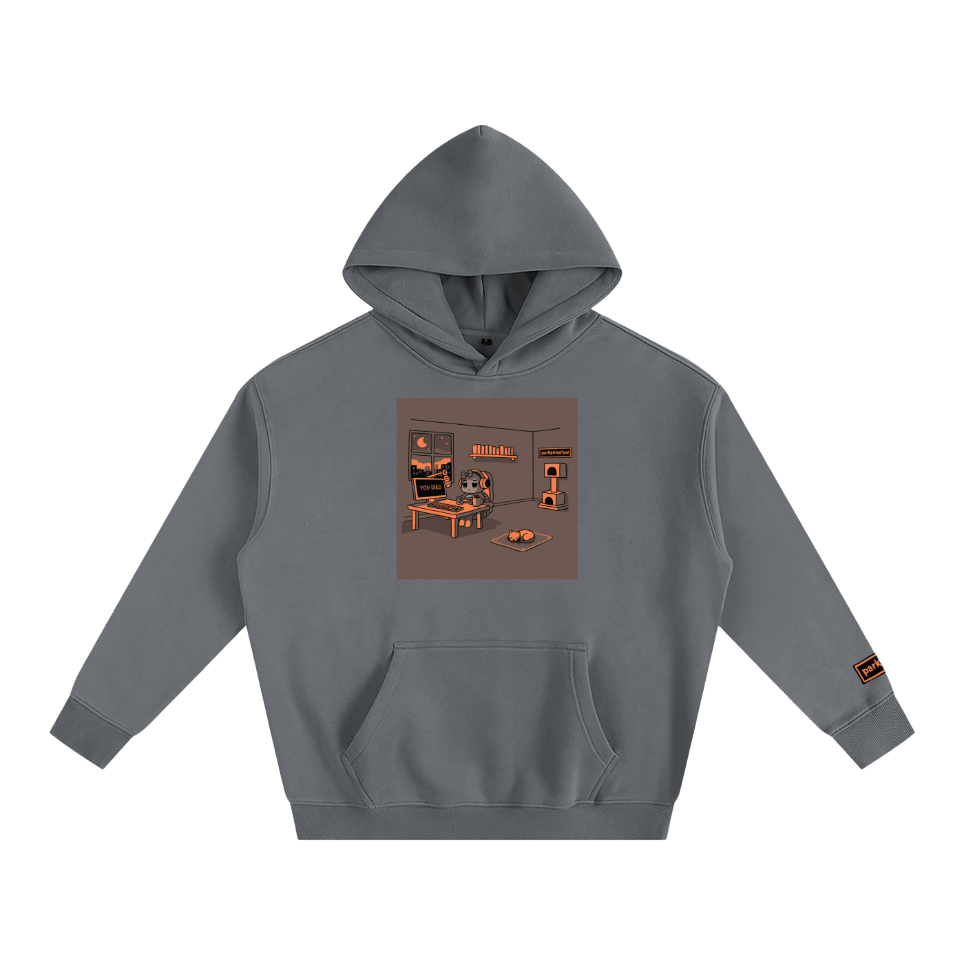 parkenharbor - Oversized Fleece Hoodie - Bedroom (Orange) - TantrumCollectibles.com