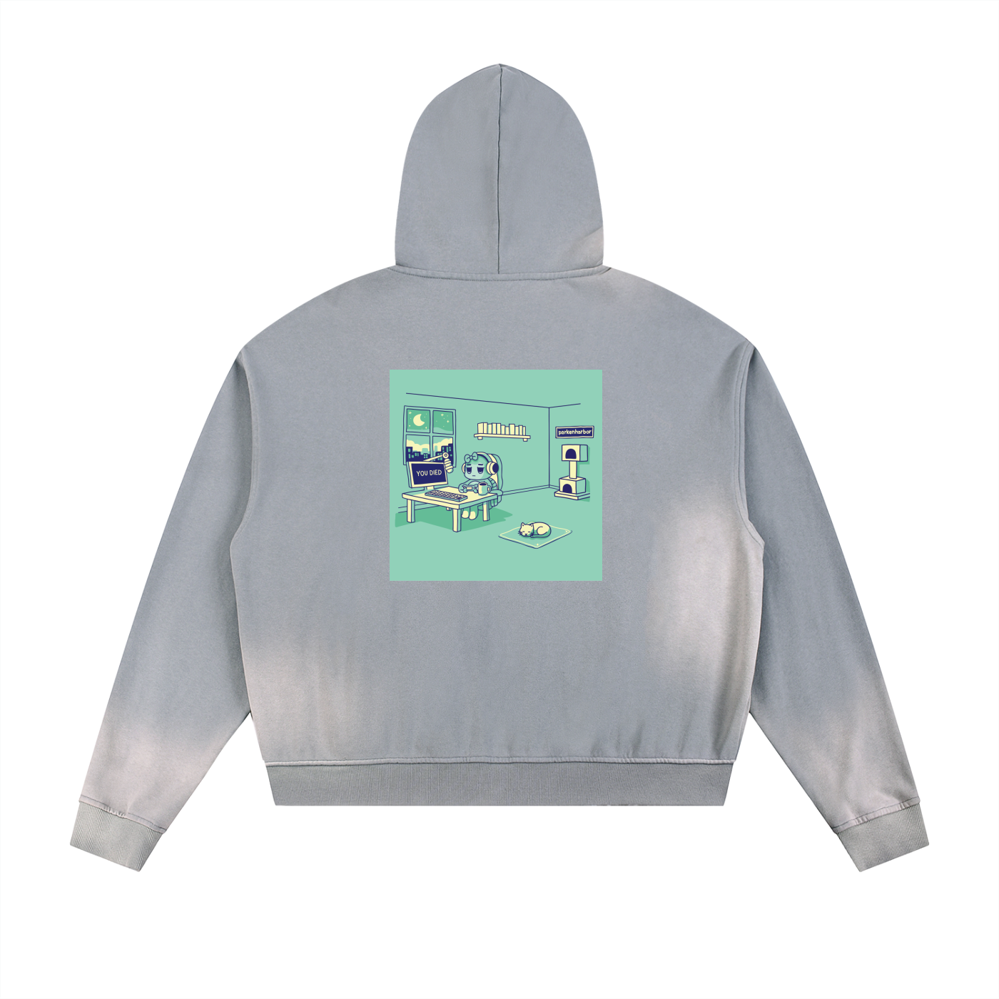 parkenharbor - Sun Fade Frayed Fleece Zip Hoodie - Bedroom (Green) - TantrumCollectibles.com