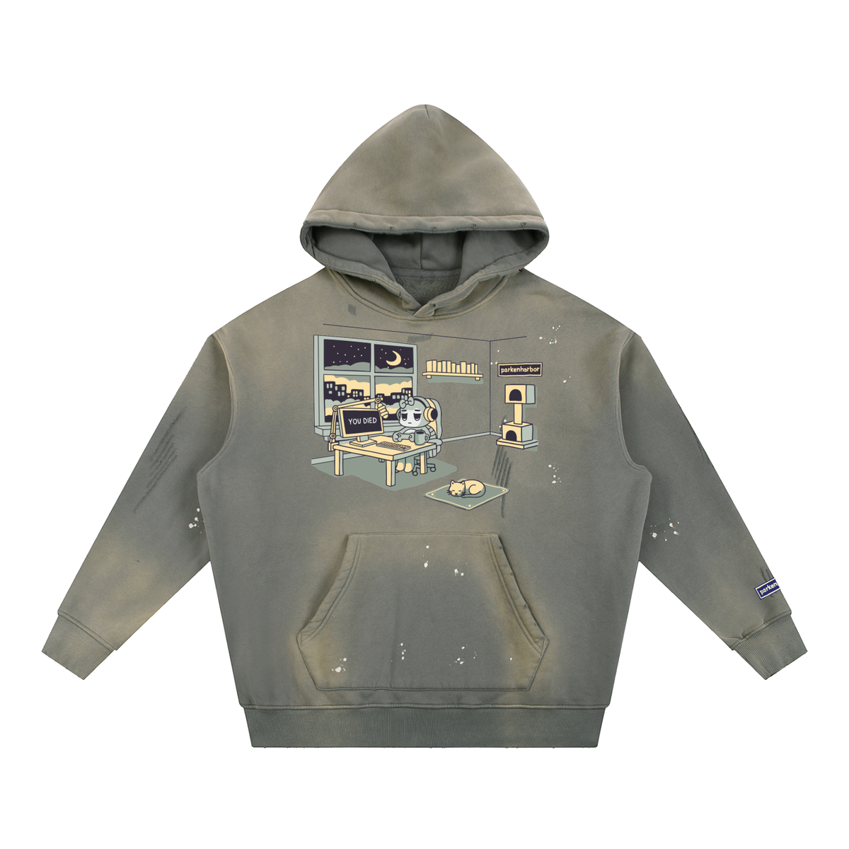 parkenharbor - Vintage Washed Frayed Fleece Hoodie - Beige Bedroom - TantrumCollectibles.com