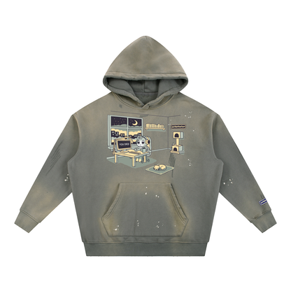 parkenharbor - Vintage Washed Frayed Fleece Hoodie - Beige Bedroom - TantrumCollectibles.com