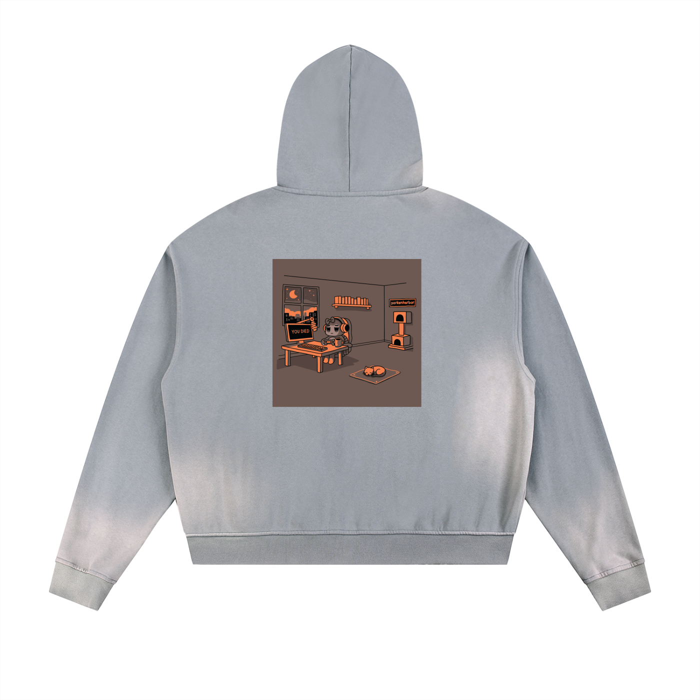 parkenharbor - Sun Fade Frayed Fleece Zip Hoodie - Bedroom (Orange) - TantrumCollectibles.com