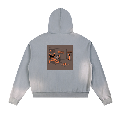 parkenharbor - Sun Fade Frayed Fleece Zip Hoodie - Bedroom (Orange) - TantrumCollectibles.com