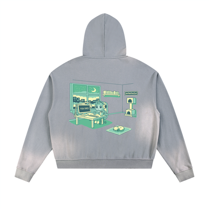 parkenharbor - Sun Fade Frayed Fleece Zip Hoodie - Green Bedroom - TantrumCollectibles.com