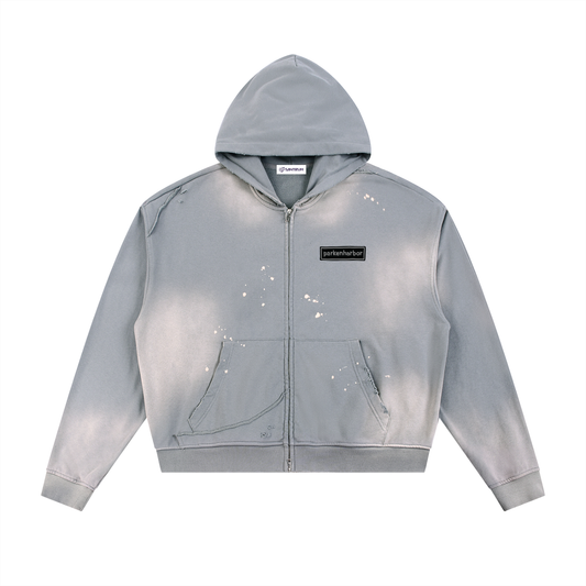 parkenharbor - Sun Fade Frayed Fleece Zip Hoodie - Bedroom (Grey) - TantrumCollectibles.com
