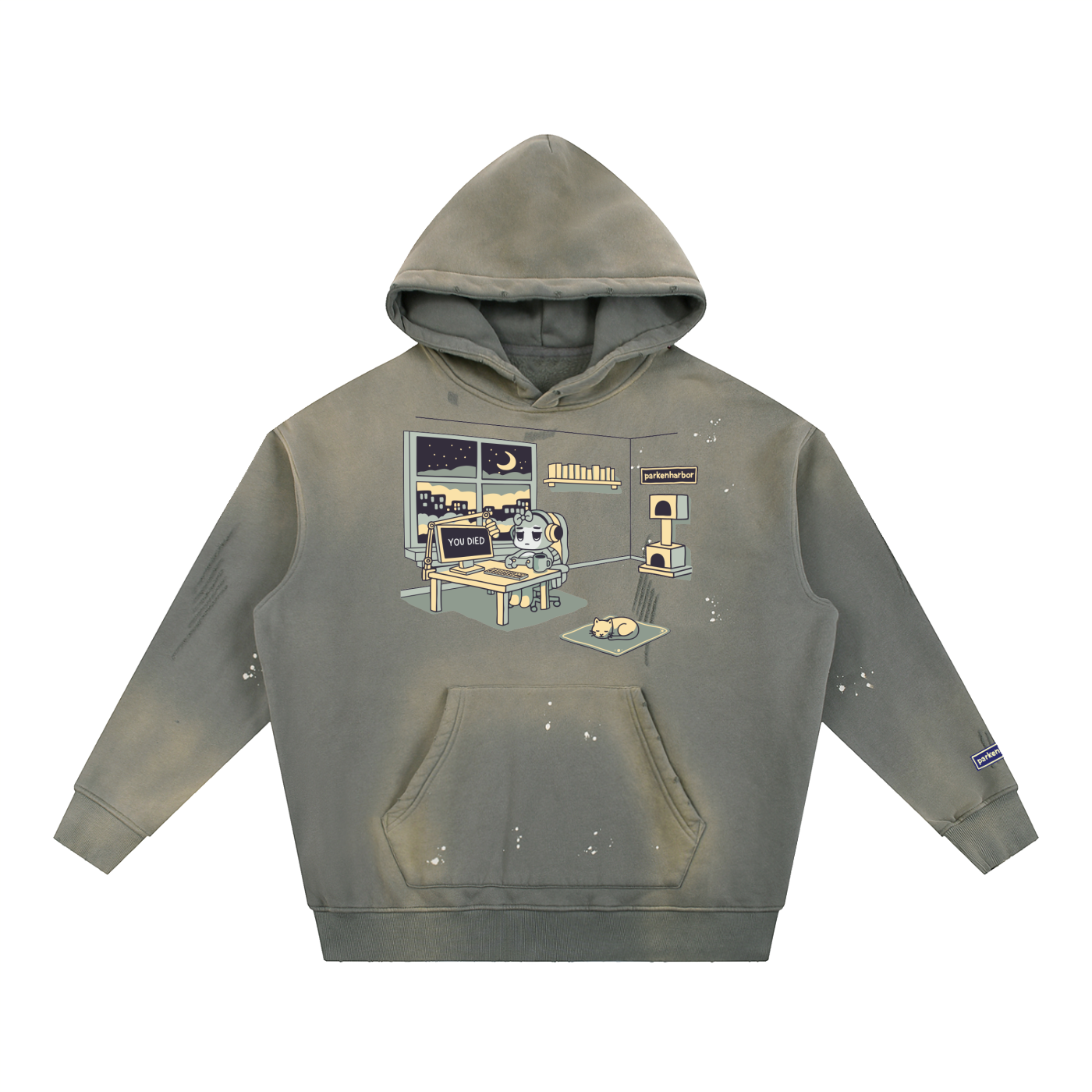 parkenharbor - Light Vintage Washed Frayed Fleece Hoodie - Bedroom (Beige) - TantrumCollectibles.com