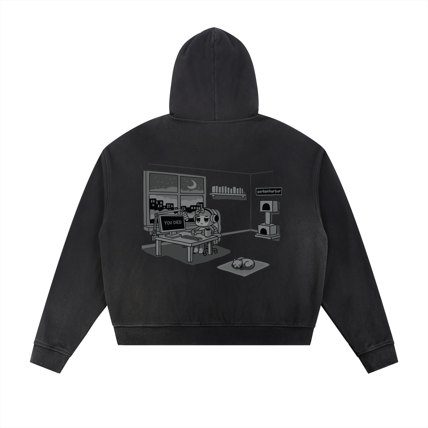 parkenharbor - Sun Fade Frayed Fleece Zip Hoodie - Grey Bedroom - TantrumCollectibles.com