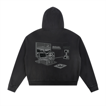 parkenharbor - Sun Fade Frayed Fleece Zip Hoodie - Grey Bedroom - TantrumCollectibles.com