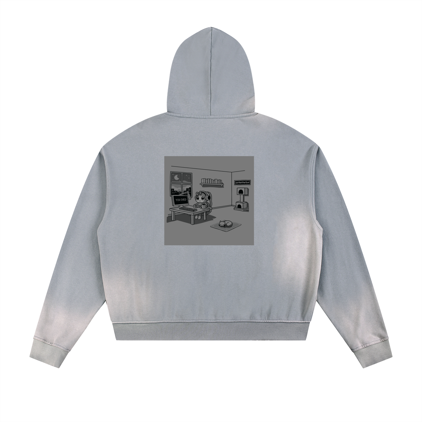 parkenharbor - Sun Fade Frayed Fleece Zip Hoodie - Bedroom (Grey) - TantrumCollectibles.com