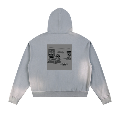 parkenharbor - Sun Fade Frayed Fleece Zip Hoodie - Bedroom (Grey) - TantrumCollectibles.com