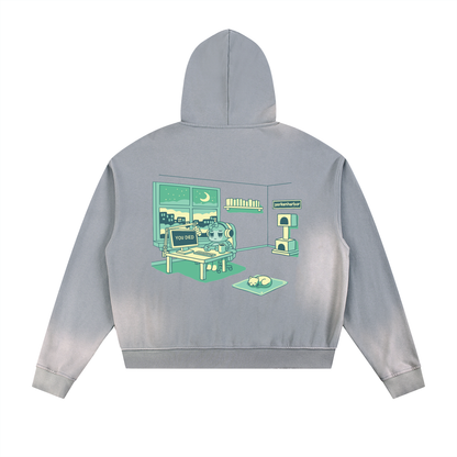parkenharbor - Sun Fade Frayed Fleece Zip Hoodie - Green Bedroom - TantrumCollectibles.com