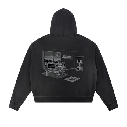 parkenharbor - Sun Fade Frayed Fleece Zip Hoodie - Grey Bedroom - TantrumCollectibles.com