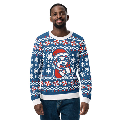 Fcoughlin - Knitted Holiday Sweater - Holiday Present (Blue/Red)