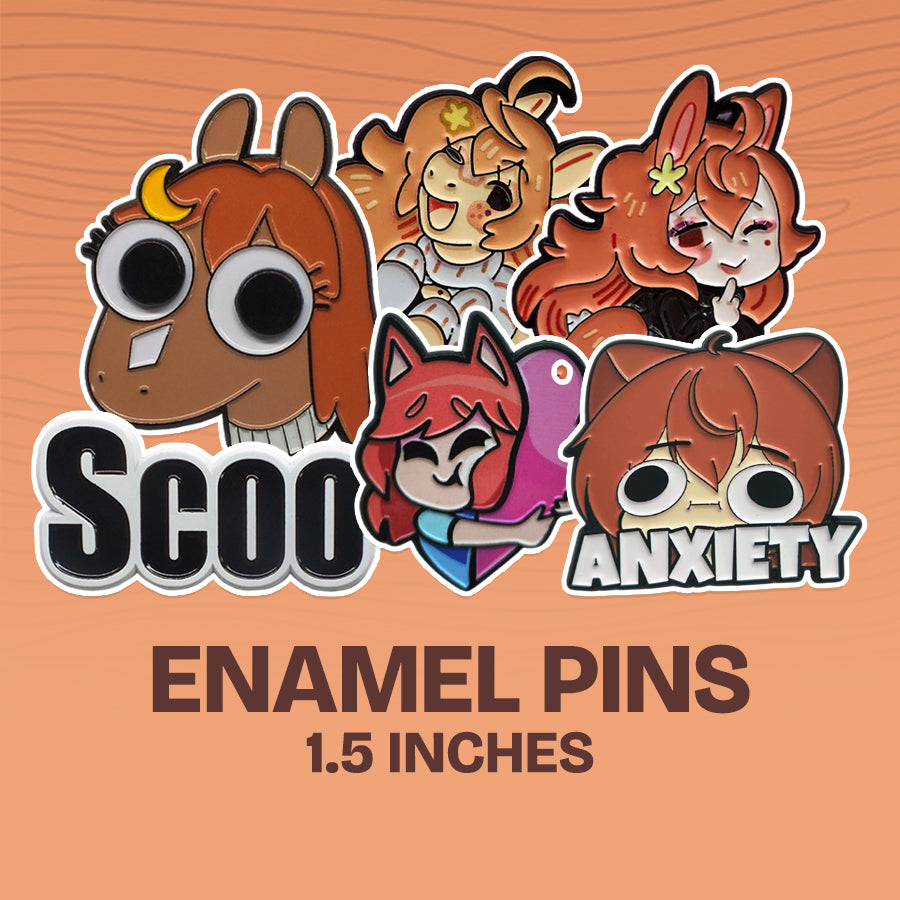 Lucah - Enamel Pins - Googly Eyes, Scoo, Chibi Lucah, Chibi Hoss, Heart, & Anxiety