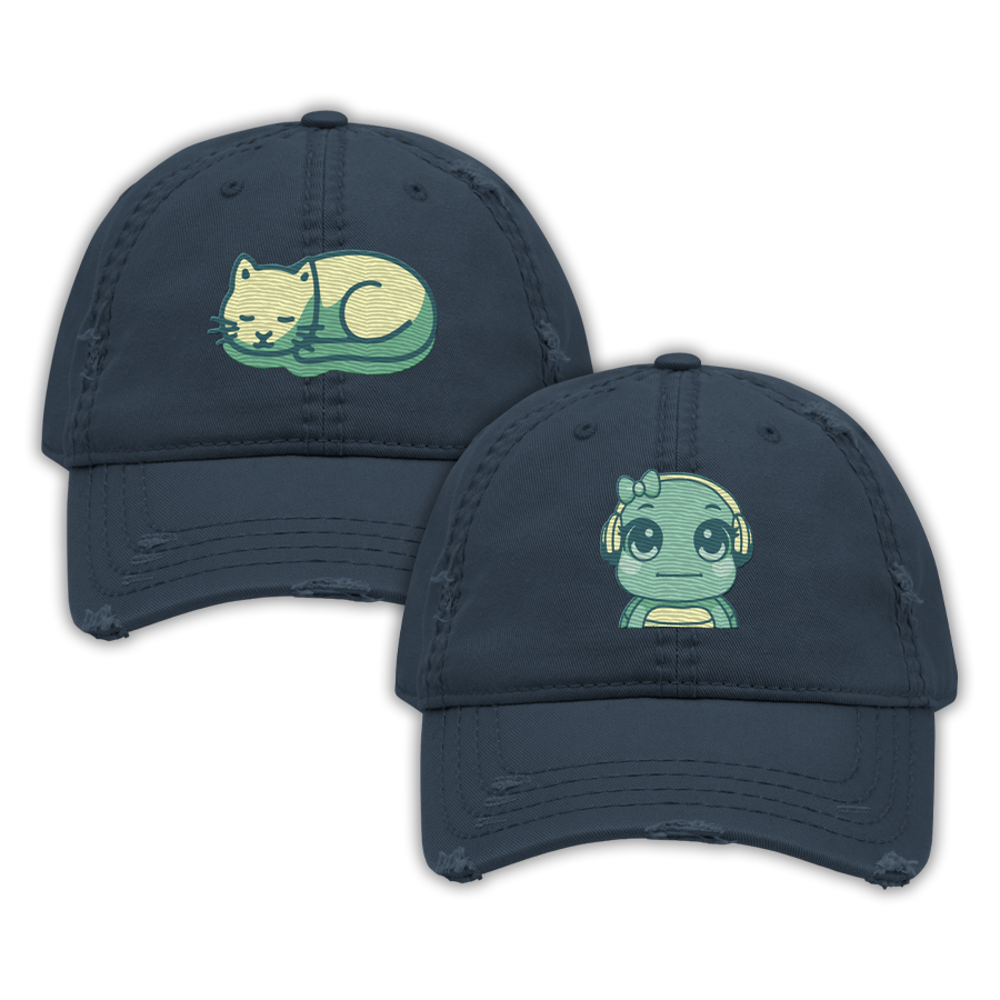 parkenharbor - Distressed Dad Hat - Green Headphones & Cat - TantrumCollectibles.com