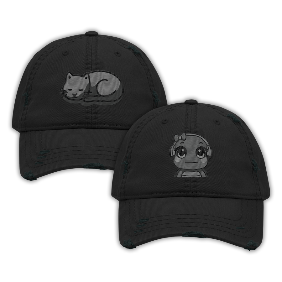 parkenharbor - Distressed Dad Hat - Grey Headphones & Cat - TantrumCollectibles.com