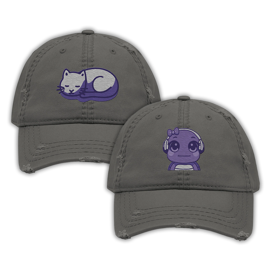 parkenharbor - Distressed Dad Hat - Purple Headphones & Cat - TantrumCollectibles.com