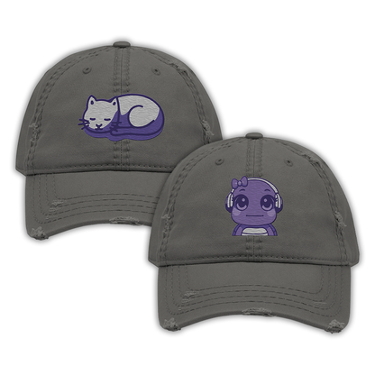 parkenharbor - Distressed Dad Hat - Purple Headphones & Cat - TantrumCollectibles.com