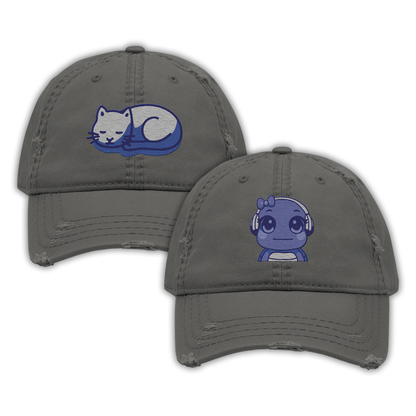 parkenharbor - Distressed Dad Hat - Purple Headphones & Cat - TantrumCollectibles.com