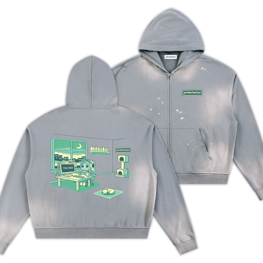 parkenharbor - Sun Fade Frayed Fleece Zip Hoodie - Green Bedroom - TantrumCollectibles.com