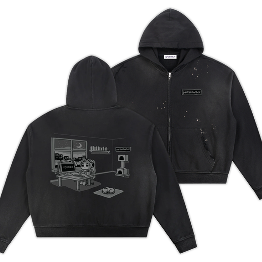 parkenharbor - Sun Fade Frayed Fleece Zip Hoodie - Grey Bedroom - TantrumCollectibles.com