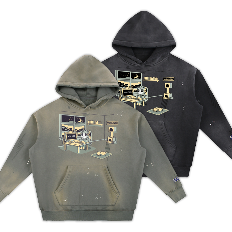 parkenharbor - Vintage Washed Frayed Fleece Hoodie - Beige Bedroom - TantrumCollectibles.com
