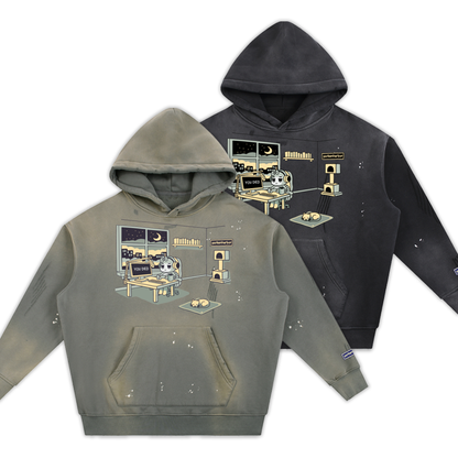 parkenharbor - Vintage Washed Frayed Fleece Hoodie - Beige Bedroom - TantrumCollectibles.com