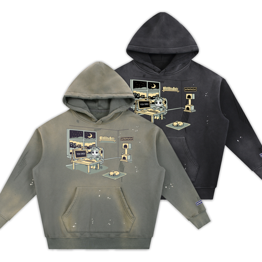 parkenharbor - Vintage Washed Frayed Fleece Hoodie - Beige Bedroom - TantrumCollectibles.com