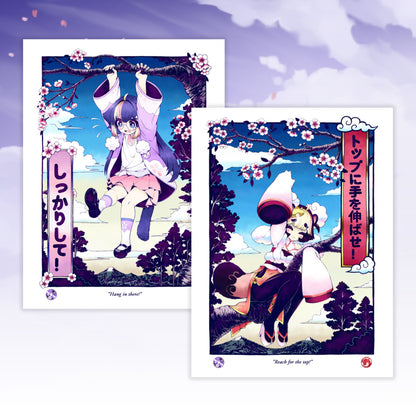 sakoneko & kinKaikii - 12x16" Poster - Hang In There & Reach for the Top - TantrumCollectibles.com