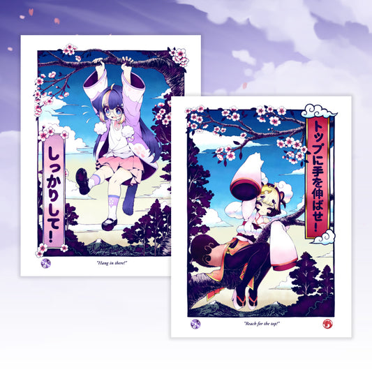 sakoneko & kinKaikii - 12x16" Poster - Hang In There & Reach for the Top - TantrumCollectibles.com