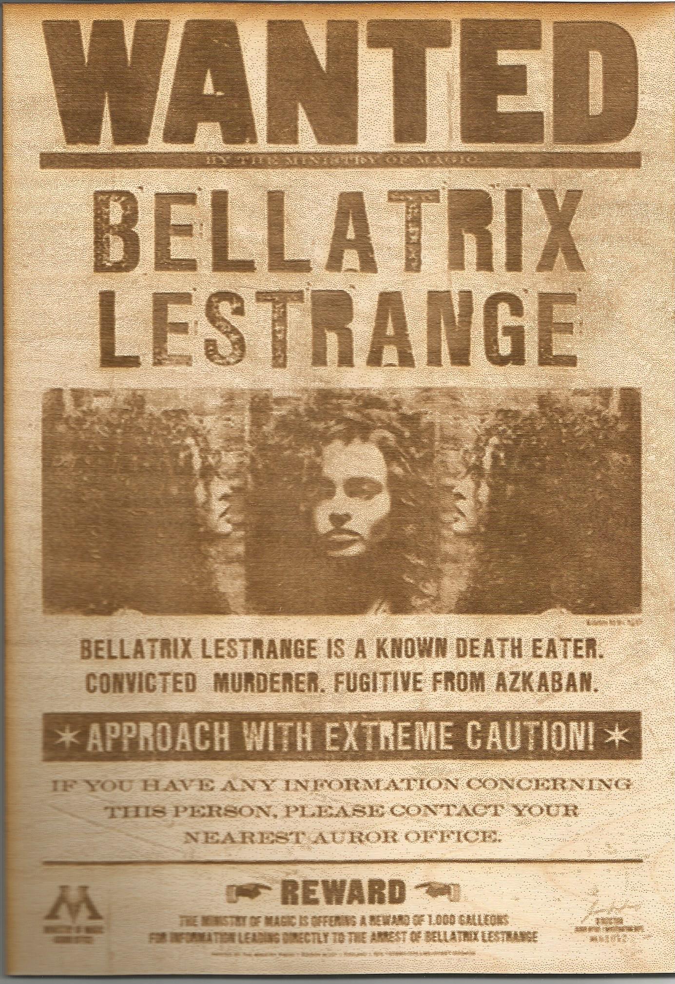 Harry Potter - Bellatrix Lestrange Wooden Wanted Poster - TantrumCollectibles.com