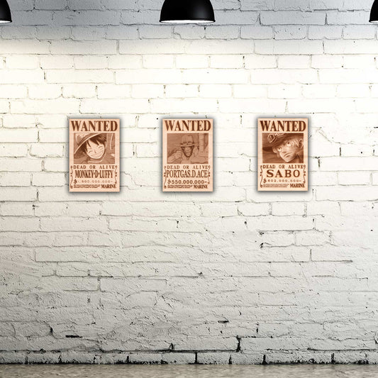 One Piece - Three Brother's Wooden Wanted Poster - TantrumCollectibles.com