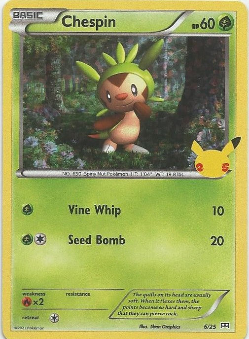 Pokemon Trading Card- Chespin- (Foil Holo 25th Anniversary Mcdonalds Promo 2021) - TantrumCollectibles.com