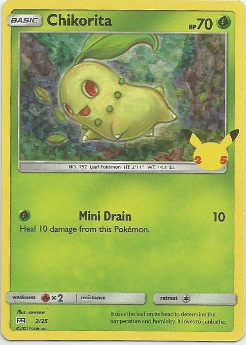 Pokemon Trading Card- Chikorita- (Foil Holo 25th Anniversary Mcdonalds Promo 2021) - TantrumCollectibles.com